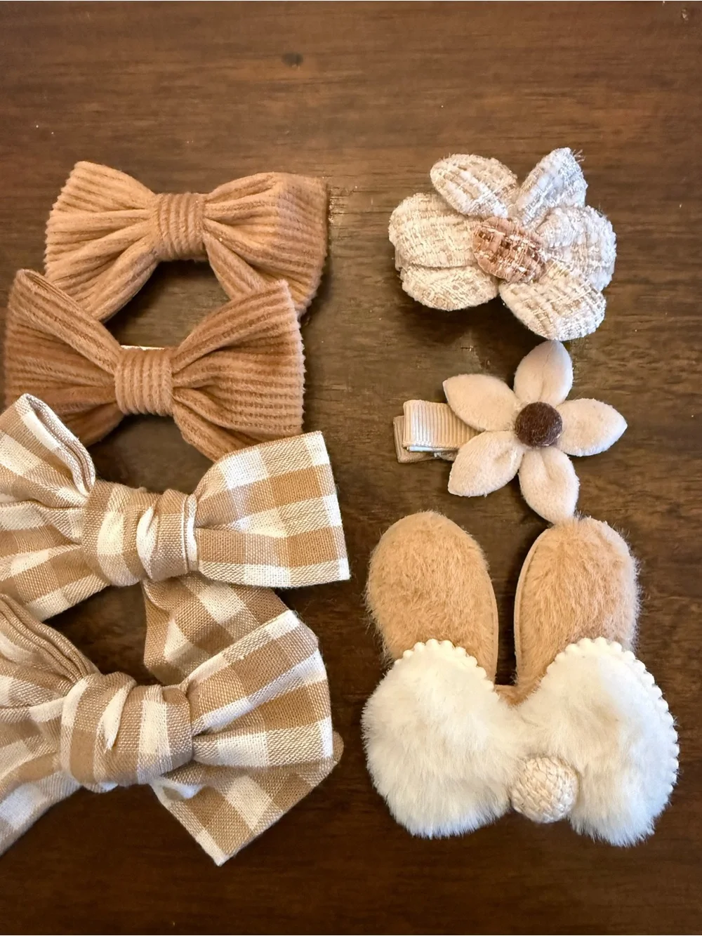 Neutral Beige & Cream Kids Hair Bow and Clip Set